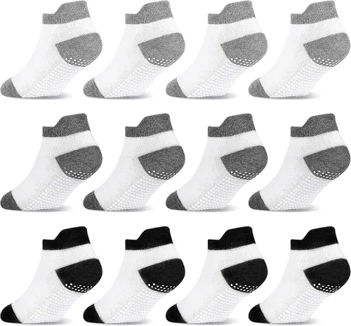 Miniatura 13 de SkiBeaut 12 pares de calcetines antideslizantes para niños y niñas con agarres, calcetines antideslizantes para niños pequeños de 1 a 7 años