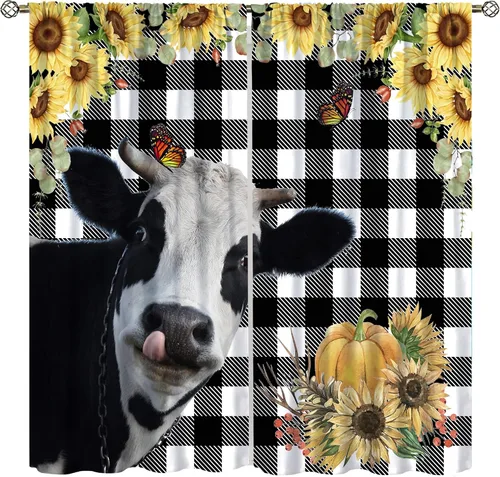 Miniatura 11 de Western Farms - Cortinas de ventana con estampado de vaca, color blanco y negro, para sala de estar, 42 x 45 pulgadas Estilo 4
