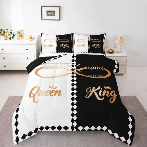 Miniatura 17 de Juego de edredón de San Valentín para parejas, juegos de ropa de cama rojo y blanco para niños, niñas, adolescentes, con texto en inglés "I Love