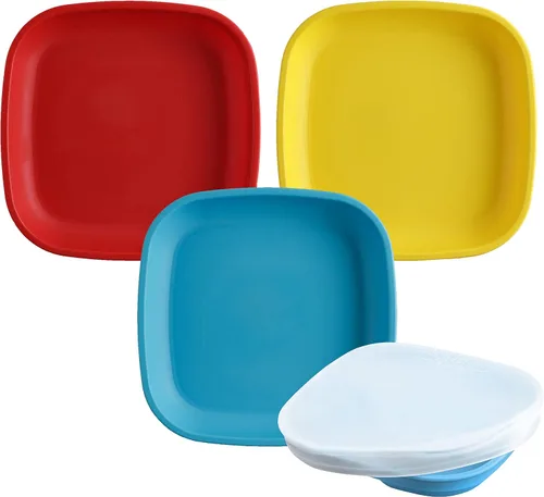 Miniatura 14 de Re-Play Plato Plano de 7" con Tapa de Silicona - Fabricado en Estados Unidos - Hecho con Silicona de Platino de Grado Médico - Con Tapa - Azul Azul