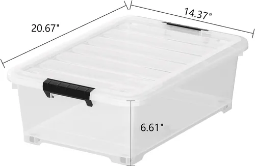 Miniatura 2 de Sandmovie Paquete de 4 cajas de almacenamiento de 20 cuartos de galón debajo de la cama, contenedores de plástico con ruedas y tapas, contenedores
