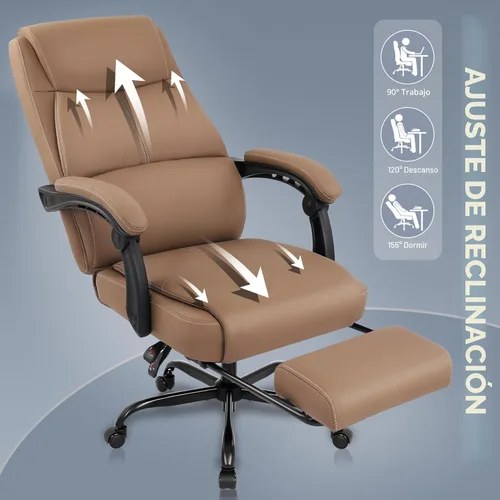 Miniatura 4 de Misolant Silla de oficina grande y alta con reposapiés, silla de escritorio de respaldo alto con reposabrazos de varillaje, sillas ejecutivas Marrón