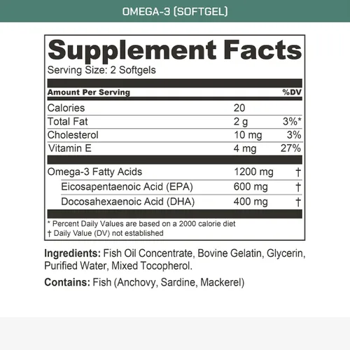 Miniatura 2 de MTN OPS Cápsulas blandas de aceite de pescado Omega-3 – 1200 mg de ácidos grasos Omega-3 con 600 mg de EPA + 400 mg de DHA – Apoyo para la salud
