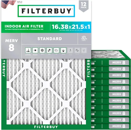 Miniatura 37 de Filterbuy - Filtro de aire de 16 x 25 x 1 pulgadas, MERV 8, Defensa Esencial contra el Polvo y las Alergias (paquete de 12), Filtros plisados