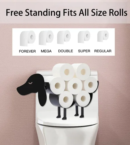 Miniatura 5 de Soportes decorativos de papel higiénico de animales lindos, soporte de pared de metal y soporte de papel higiénico independiente, 8 rollos de Perro