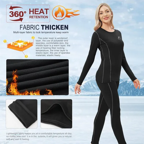 Miniatura 3 de Ropa interior térmica para mujer, conjunto de compresión de capa base cálida para invierno, forro polar, pantalones largos para correr y esquiar