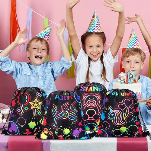 Miniatura 3 de Sweetude 24 bolsas de regalo de fiesta Let's Glow con cordón, decoración para niñas, niños, cumpleaños, bodas, fiestas