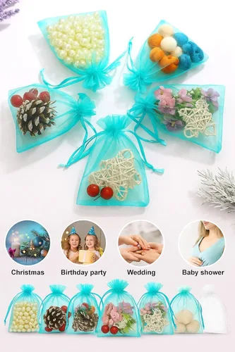 Miniatura 5 de 100 bolsas de organza transparentes con cordón para joyas, recuerdos de boda, suministros de fiesta, dulces, perfumes, cosméticos, eventos Amarillo