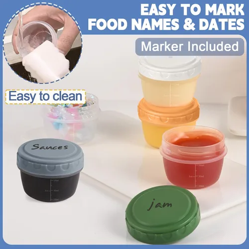 Miniatura 4 de Yomarket 6 piezas 2 oz Recipiente de aderezo de ensalada, recipientes de condimentos reutilizables con tapas a prueba de fugas, pequeños recipientes