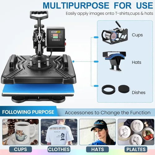 Miniatura 3 de Máquina de prensa de calor para camisetas, máquina de transferencia de calor 5 en 1, prensa de impresión de calor de 12 x 15 pulgadas