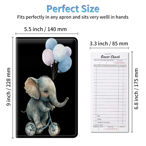 Miniatura 2 de Baby Elephent Balloons - Libros para camarera de cuero sintético con cierre de vendaje elástico, organizador con bolsillo con cremallera, 11