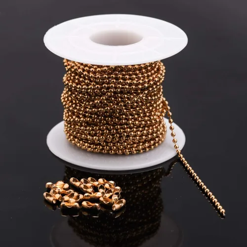 Miniatura 2 de Tiparts - Cadena con cuentas de bolas de 9.1 m de acero inoxidable de 18K dorado, con 20 broches conectores, juegos de cadena de cuentas de bolas