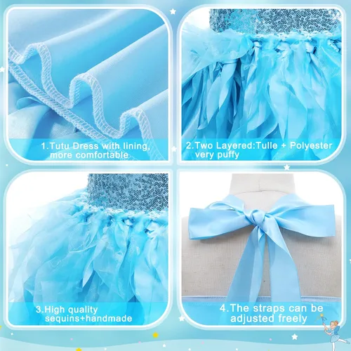 Miniatura 6 de Vestido tutú para niñas con lentejuelas brillantes de tul de princesa, fiesta de cumpleaños, baile de graduación, vestido deportivo para niñas