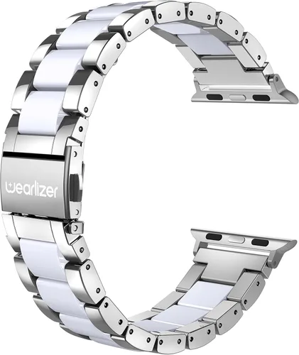 Miniatura 15 de Wearlizer - Correa compatible con Apple Watch de 38/40/41/42 mm; pulseras de moda para mujer, acero inoxidable + resina metálica de repuesto