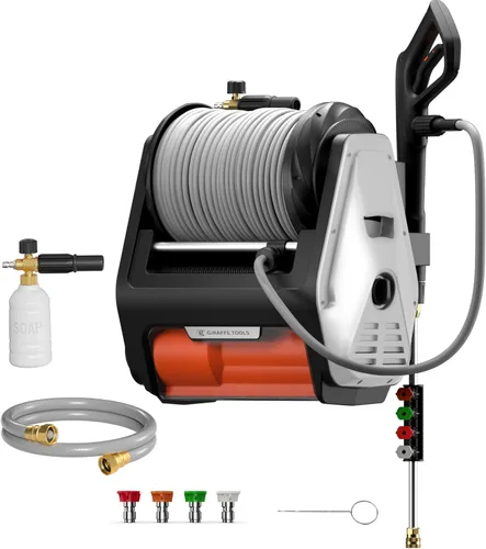 Giraffe Tools Lavadora a presión de montaje en pared PRO con máximo 3700PSI 1.6 GPM, motor sin escobillas mejorado de 1800 W, hidrolavadora Plateado