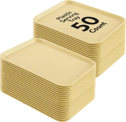 Miniatura 12 de Restaurantware RW Base - Bandejas de comida rápida de 10 x 14 pulgadas, 10 bandejas resistentes para cafetería, bandejas de plástico azul ligeras