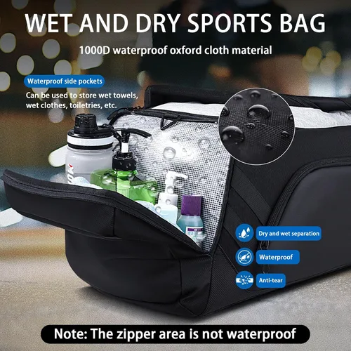 Miniatura 4 de Bolsa de gimnasio para hombres y mujeres, bolsa de viaje grande de 58 litros con compartimento para zapatos y bolsillo húmedo, bolsa deportiva