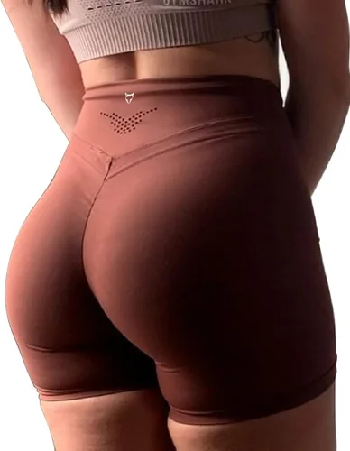 TomTiger - Pantalones cortos para yoga de mujer con control de abdomen, cintura alta malla tipo ciclista para entrenamiento que levantan los glúteos