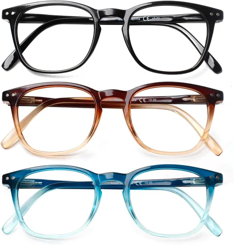 Miniatura 13 de Henotin Paquete de 3 lentes de lectura con bloqueo de luz azul, lectores de computadora con bisagra de resorte para hombres y mujeres, anteojos