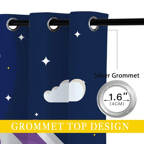Miniatura 4 de Cortinas opacas con diseño de cohetes de dibujos animados para niñas y niños, decoración del hogar, aventura en el espacio, galaxia, planetas, azul