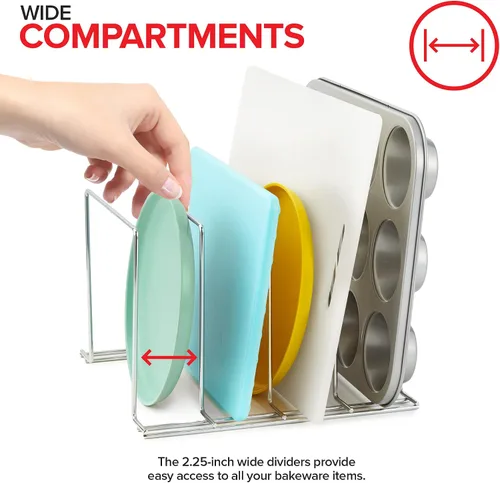 Miniatura 4 de Stock Your Home Organizador de gabinete de cocina, cromado (paquete de 2) soporte de acero para hornear con 4 ranuras para gabinete, organizador