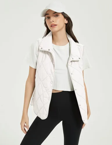 Miniatura 6 de Flygo Chaleco acolchado para mujer, ligero, sin mangas, cuello alto, con botones, acolchado con bolsillos