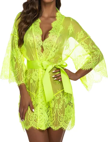 Miniatura 4 de Avidlove - Kimono de encaje para mujer, bata babydoll, camisón de malla para lencería de talla S-5XL