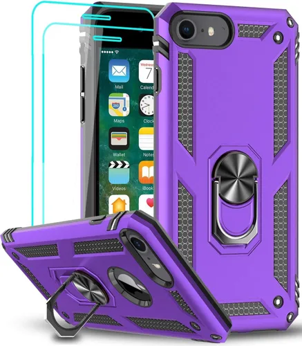 LeYi Funda para iPhone SE con 2 protectores de pantalla de vidrio templado, funda de grado militar con soporte de anillo magnético para iPhone SE