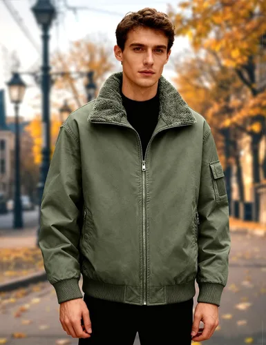 Miniatura 3 de Eisctnd Chaqueta bomber de invierno con forro de sherpa para hombre, abrigo de forro polar cálido resistente para hombres con bolsillos