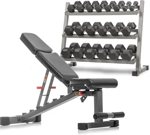 Miniatura 5 de XMark Juego de mancuernas de 5 a 50 libras, pares de mancuernas con estante de almacenamiento de pesas, opción de soporte para mancuernas solamente