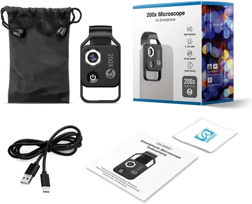 Miniatura 7 de Mini microscopio de bolsillo para teléfono 200X con luz LED/clip universal, accesorios de cámara de microscopio digital portátil Nano Zoom para 99%