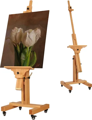 VISWIN Caballete de estudio resistente, soporta lienzo de hasta 71 pulgadas, se inclina plano y móvil, soporte grande ajustable de madera de haya