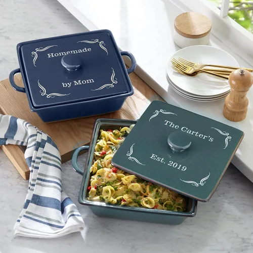 Miniatura 5 de Let's Make Memories Cazuela cuadrada personalizada de gres - Cualquier mensaje - Verde azulado Cualquier Mensaje - Teal