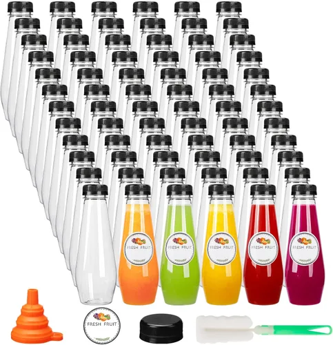 Miniatura 9 de Moretoes 40 botellas de jugo de 12 onzas, botellas de plástico vacías con tapas, contenedores reutilizables para bebidas a granel transparentes