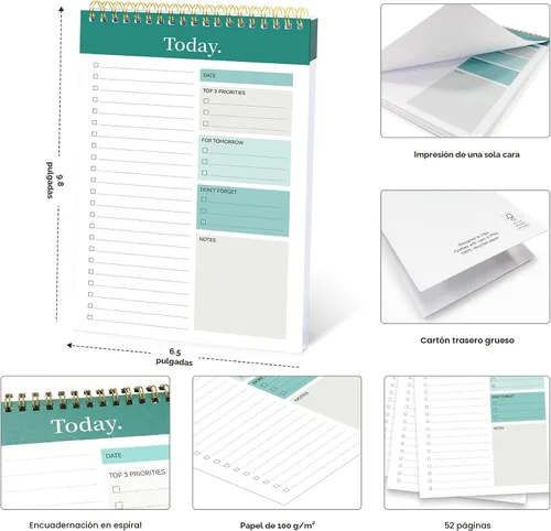 Miniatura 6 de Taja Bloc de notas de lista de tareas – Cuaderno de lista de tareas para el trabajo con 52 hojas, 9.8 x 6.5 pulgadas, planificador diario sin fecha