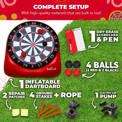 Miniatura 6 de Juegos SWOOC - Dardos gigantes inflables (más de 15 formas de jugar) - Pizarra gigante de dardos de fútbol con bomba de aire - Grandes