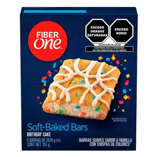 Barras horneadas suaves de Fiber One de 70 calorías, pastel de cumpleaños, barras de snack, 6 unidades