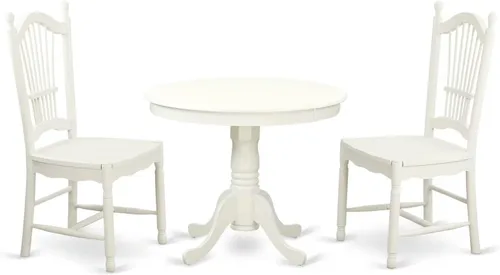Miniatura 12 de East West Furniture ANDO3-BCH-W Juego de mesa de comedor de 3 piezas contiene una mesa redonda de madera con pedestal y 2 sillas de comedor