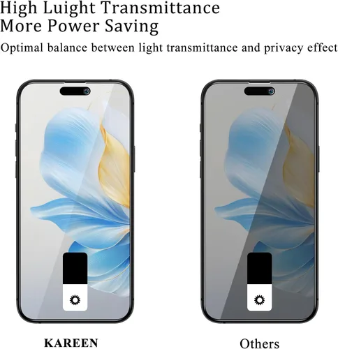 Miniatura 4 de KAREEN Paquete de 2 protectores de pantalla de privacidad para iPhone 15, iPhone 15 Pro de 6.1 pulgadas, película de vidrio templado privado Negro