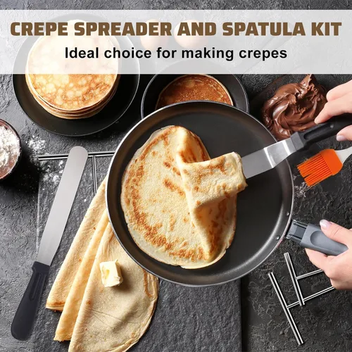 Miniatura 6 de Juego de 6 espátulas y esparcidores de crepé de acero inoxidable de 3.5 pulgadas, 5 pulgadas, 7 pulgadas, espátulas en forma de T, espátulas