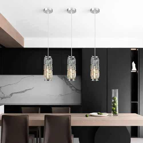 Miniatura 6 de Lámpara colgante moderna cromada para isla de cocina, mini candelabro de cristal, accesorio de iluminación colgante para cocina, isla, comedor