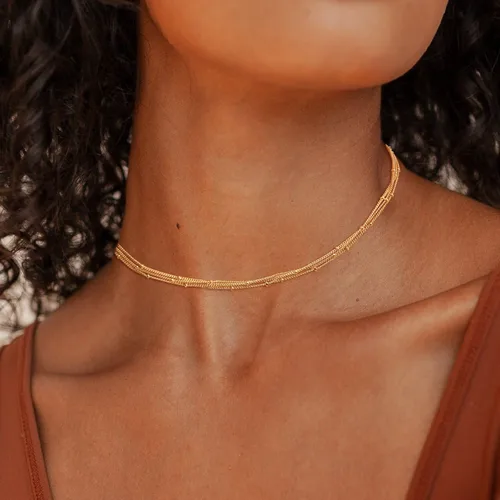 Miniatura 3 de CHESKY - Gargantilla de oro para mujer, chapado en plataoro de 14 quilates, gargantilla de cuentas satélite, delgada, de moda, collares de clip