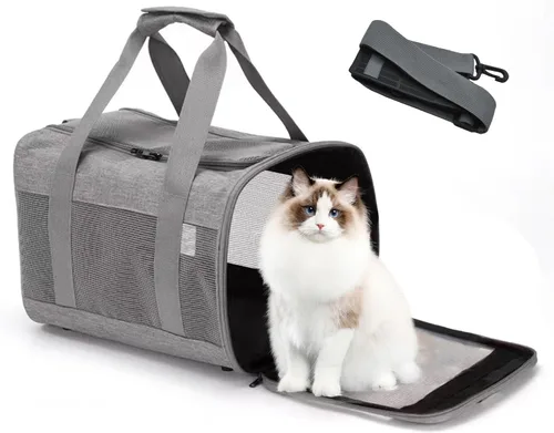 Miniatura 8 de Transportador de viaje para gatos, de lados suaves, ventilado, transpirable, plegable, transportador suave aprobado por aerolíneas para perros