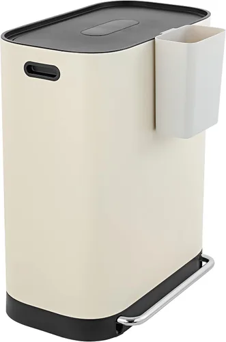 happimess HPM1014D Beni Kitchen - Bote de basura de doble cubeta de 16 galones con tapa de cierre suave, moderno, minimalista, a prueba de huellas