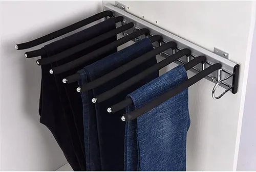 Miniatura 8 de Riel para colgar ropa de armario, barra de armario extensible resistente, soporte de armario expandible para 9 pantalones, gancho de armario
