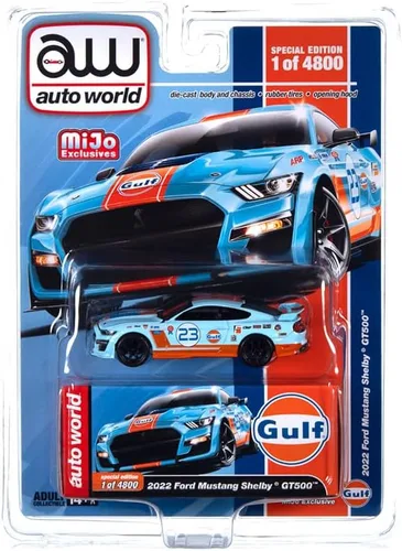 Miniatura 2 de Auto World CP8052 Shelby GT500#23 - Modelo de automóvil fundido a presión a 4800 piezas en todo el mundo 1/64 azul claro con rayas naranjas