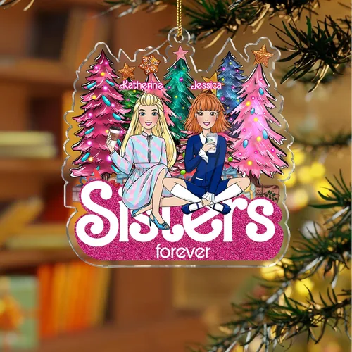 Miniatura 5 de Gossby Adorno de Navidad acrílico personalizado para hermanas para siempre, regalo personalizado con diseño, nombre, decoración de árbol de 2