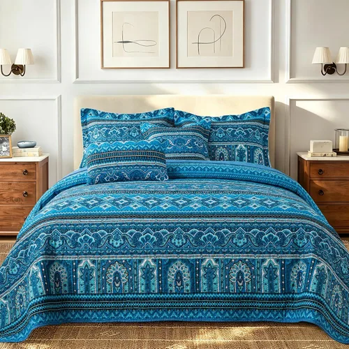 Miniatura 25 de TWINRUN Edredones de algodón tamaño Queen, colcha ligera tamaño Queen para cama, juego de edredón reversible suave a cuadros florales tamaño Queen G