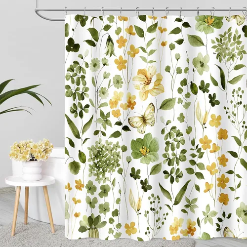 Miniatura 24 de MAYZUS Cortina de ducha con flores azules acuáticas, lindas cortinas de tela con flores para baño, juego de cortinas de tela de aguamarina