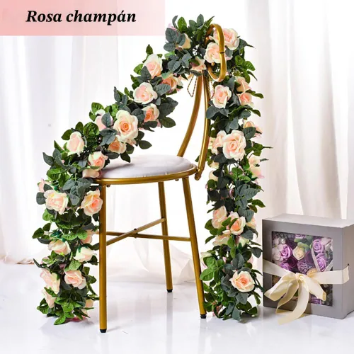 Miniatura 5 de YRIOWMI 10 guirnaldas de rosas falsas, flores artificiales de vid de 7.5 pies, para mesa, telón de fondo de boda, arco, pared, fiesta, manto, Champán